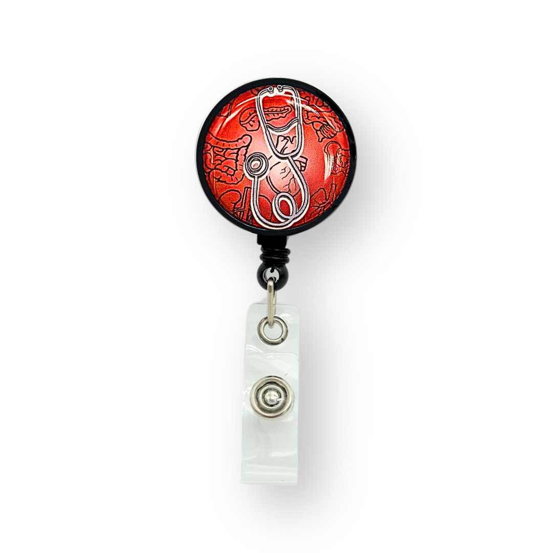 Porte-insigne rétractable "Stéthoscope Rouge"