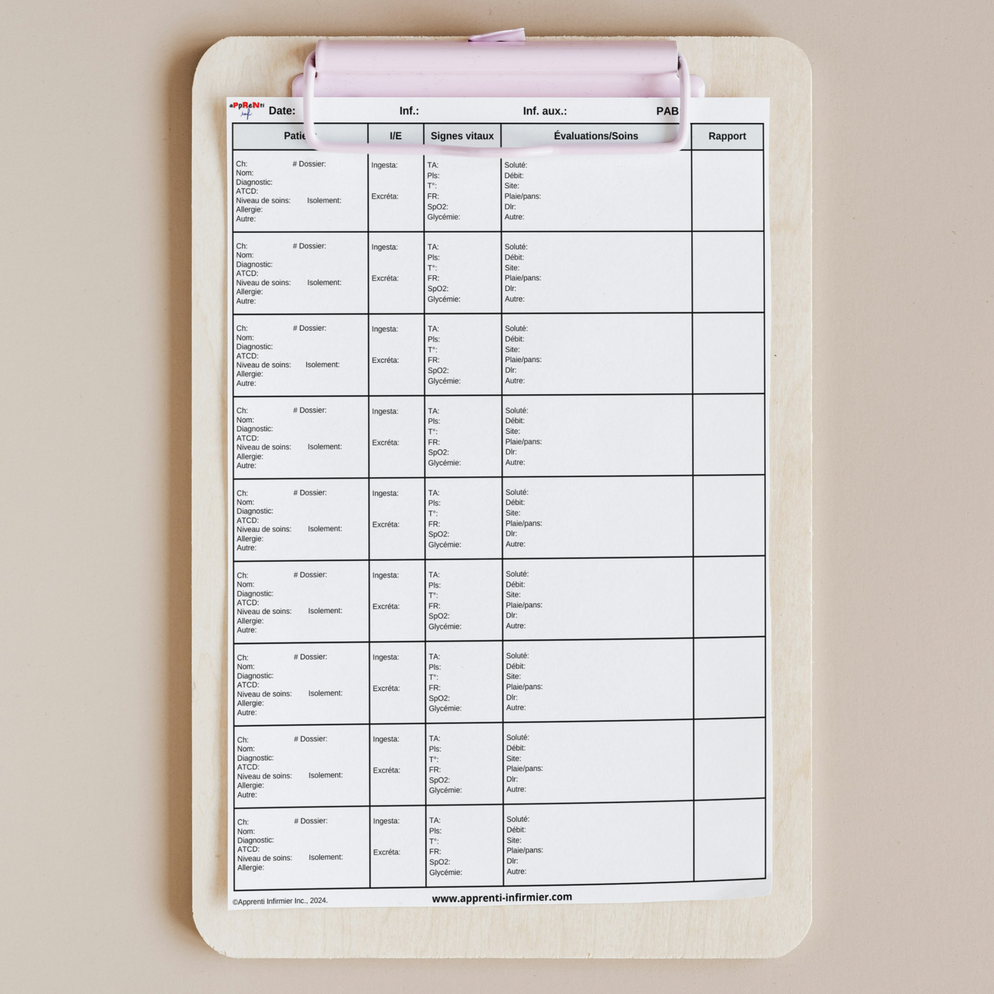 Plan de travail pour la médecine (9 patients)