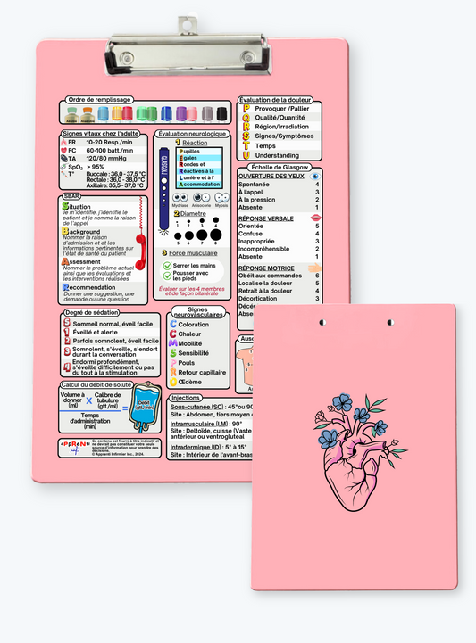 Presse-papiers rose avec fiche informative