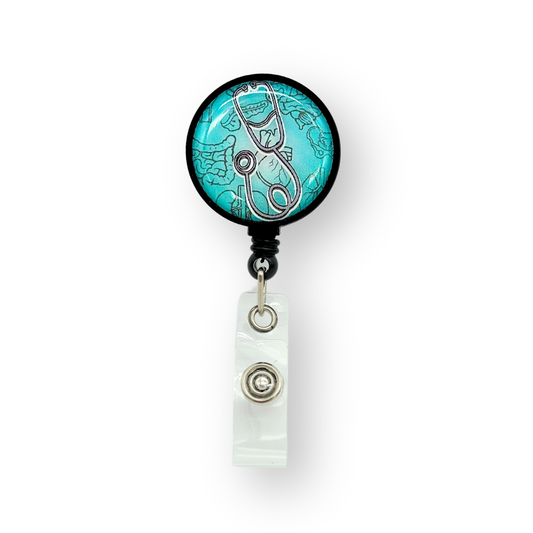 Porte-insigne rétractable "Stéthoscope Turquoise"