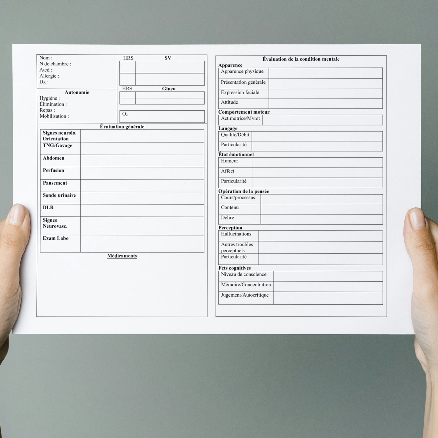 Plan de travail pour la psychiatrie (1 patient)